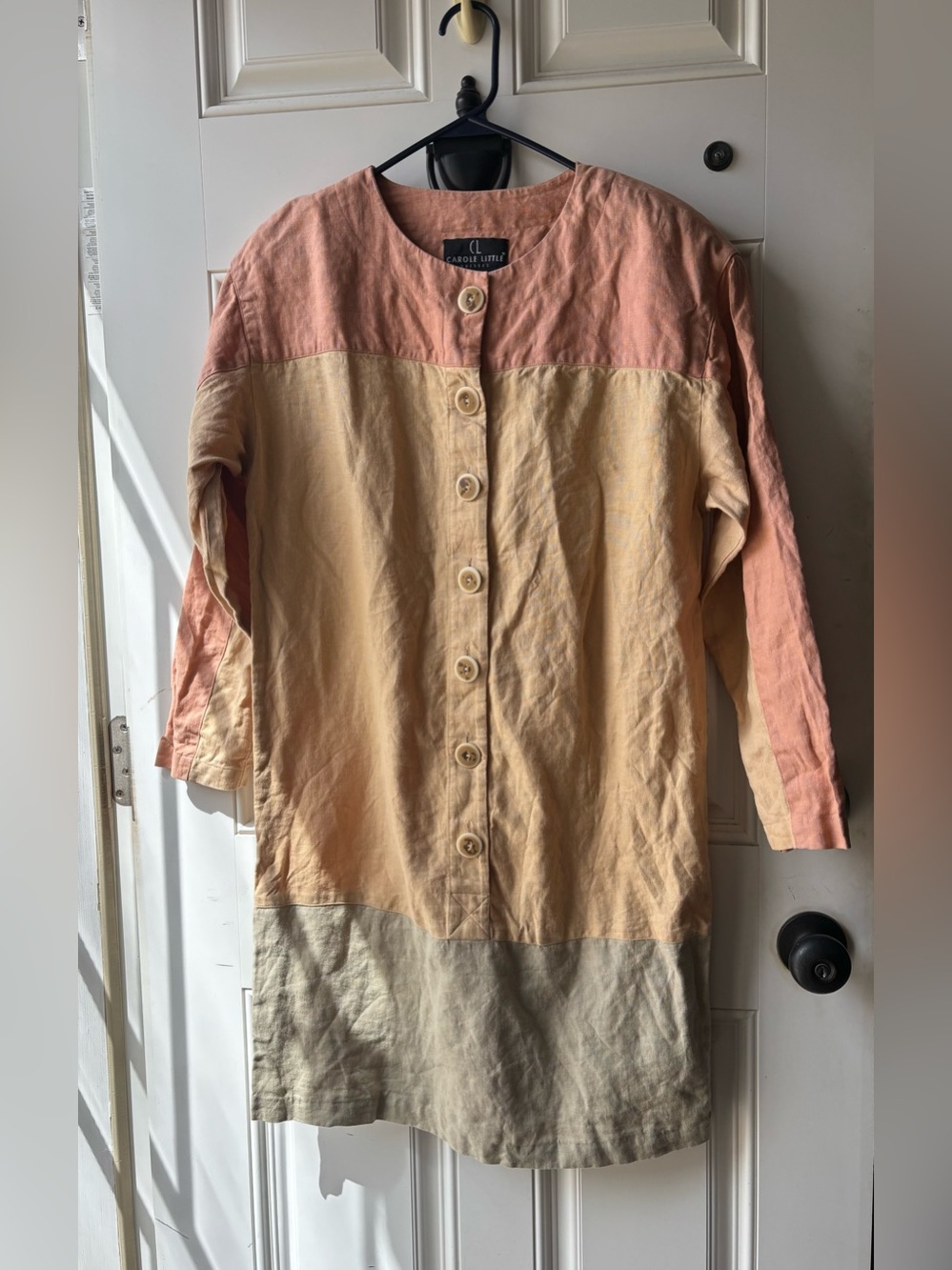 Vintage Carole Little 100% Linen Pastel Color Block Button Front Tunic Dress 6